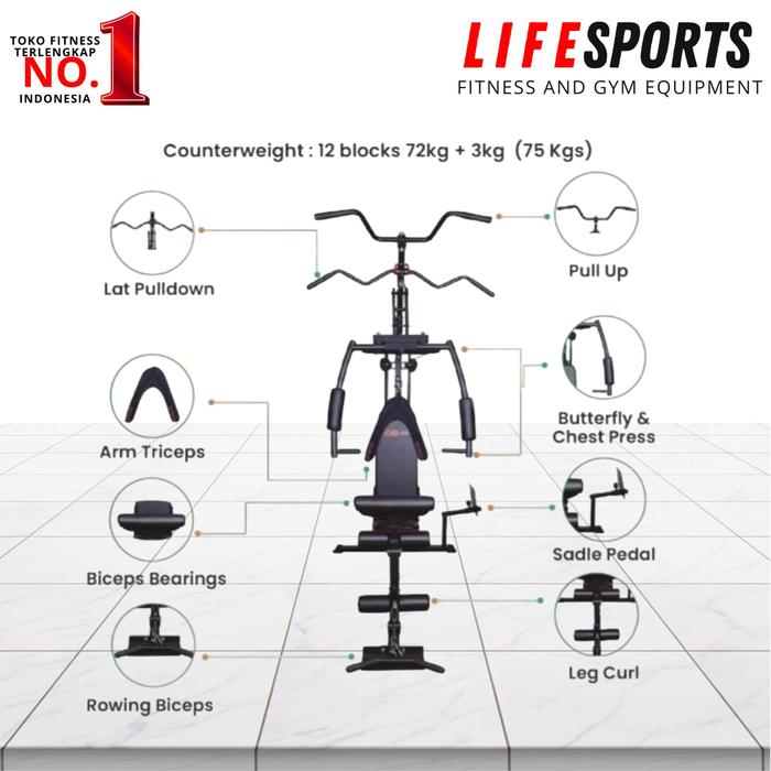 Alat Finess Home Gym lifesports ls014  1Sisi Berat Beban 75kg Plus pull up