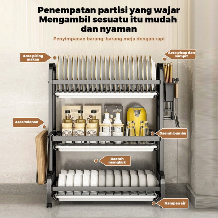 OneTwoFit Rak Piring Rak Cuci Piring Penyimpanan Dapur Stainless Steel