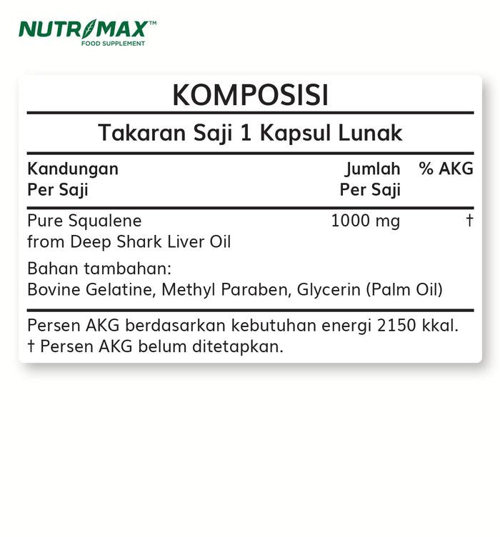 Nutrimax Squalene Softgel Isi 30, Kandungan Oksigen Ikan Hiu Laut untuk Metabolisme