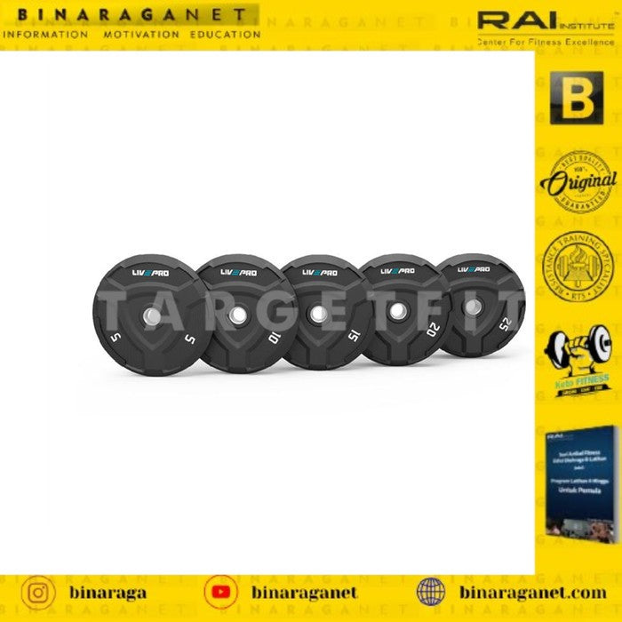 LIVEPRO SET RUBBER BUMPER PLATE BLACK 5kg - 25kg Total Berat 150kg