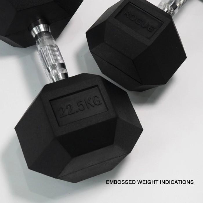 ROGUE Original Hex Dumbbell Rubber Latihan Angkat Beban Otot Home Gym Fitness CrossFit Training - 2,5kg Sepasang - 12,5kg Sepasang