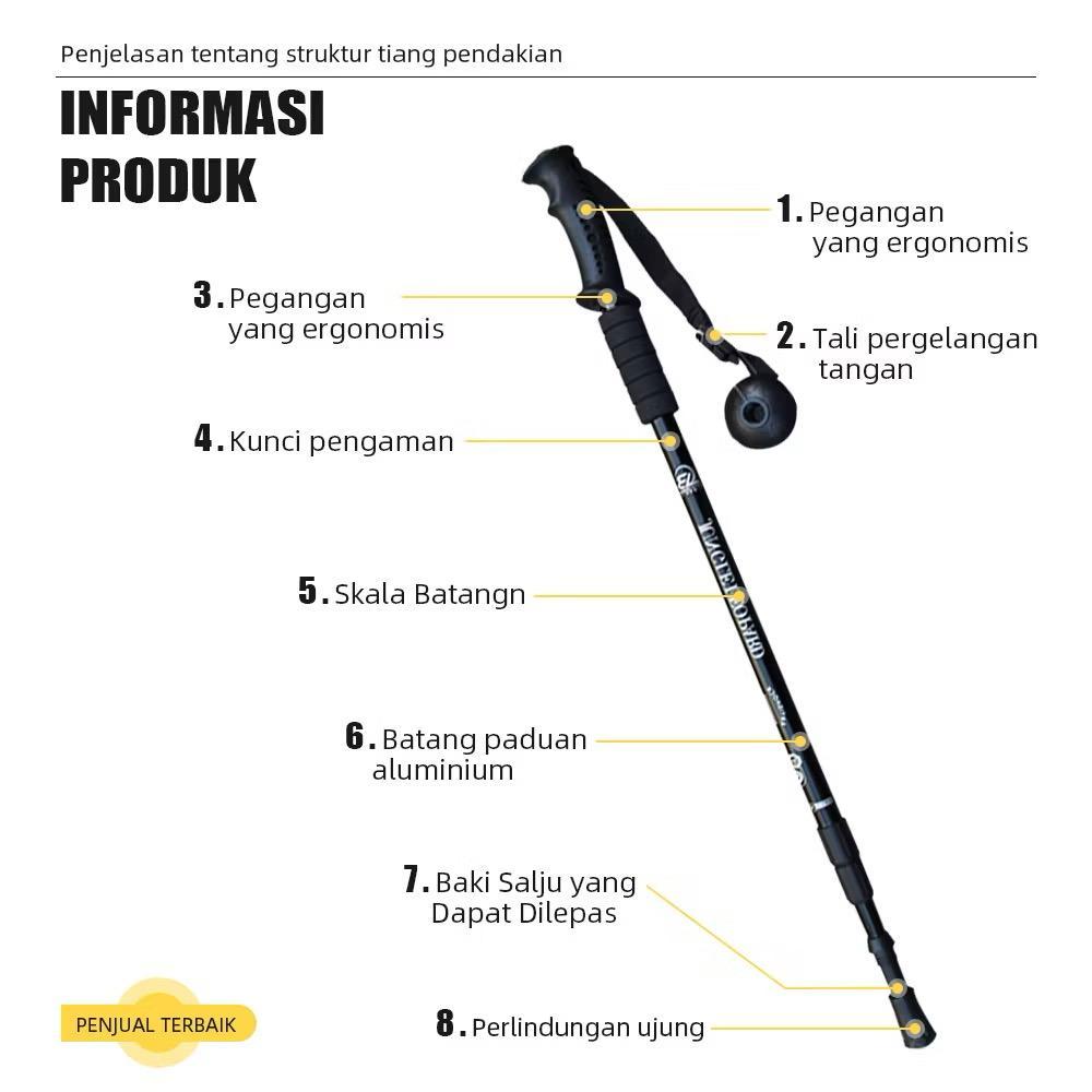 POTENCE Tracking Pole Adjustable 65-135cm Tongkat Gunung Anti Slip Tongkat Hiking Trekking Pole Aluminium