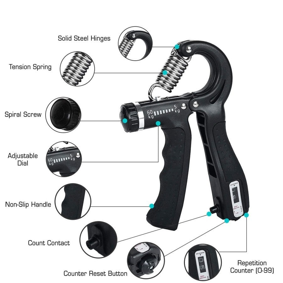 POTENCE HANDGRIP ADJUSTABLE ALAT BANTU FITNESS OTOT LENGAN TANGAN PORTABLE HAND GRIP INTENSITAS 5-60KG
