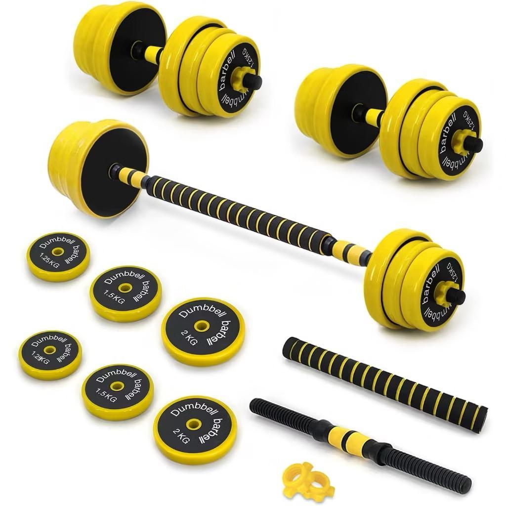 KHUSUS GOJEK Dumbell Barbel Set 10kg 15kg 20kg 30 kg Dumbbell Barbell Dumbel Barbel Set Besi Rubber 2 in 1 Alat Gym Fitness Olahraga Tiang Angkat Beban
