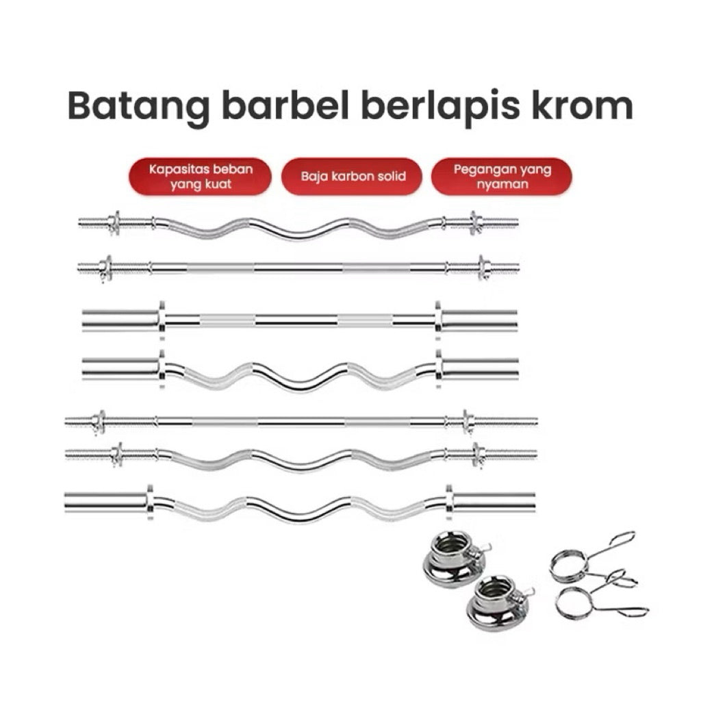 POTENCE Stick Barbel Rod 120cm 150cm Free Weight Plate Stopper Diameter Lubang 2.5cm 5cm Stick Barbel Olimpiade Batang Lurus Melengkung Barbel Stick Straight Bar Stik Barbell Dumbell Dumbbell