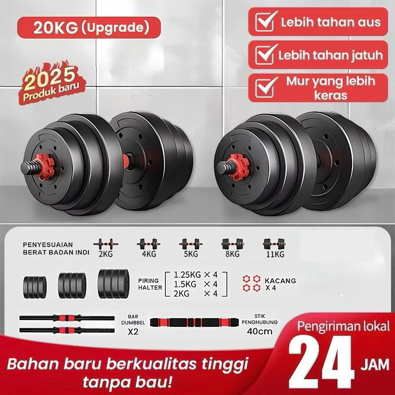 KHUSUS GOJEK POTENCE DUMBELL SET 15KG 20KG 30KG 50KG PERALATAN FITNESS DUMBBELL SET PLASTIK BARBEL SET 30 KG ALAT OLAHRAGA ANGKAT BEBAN