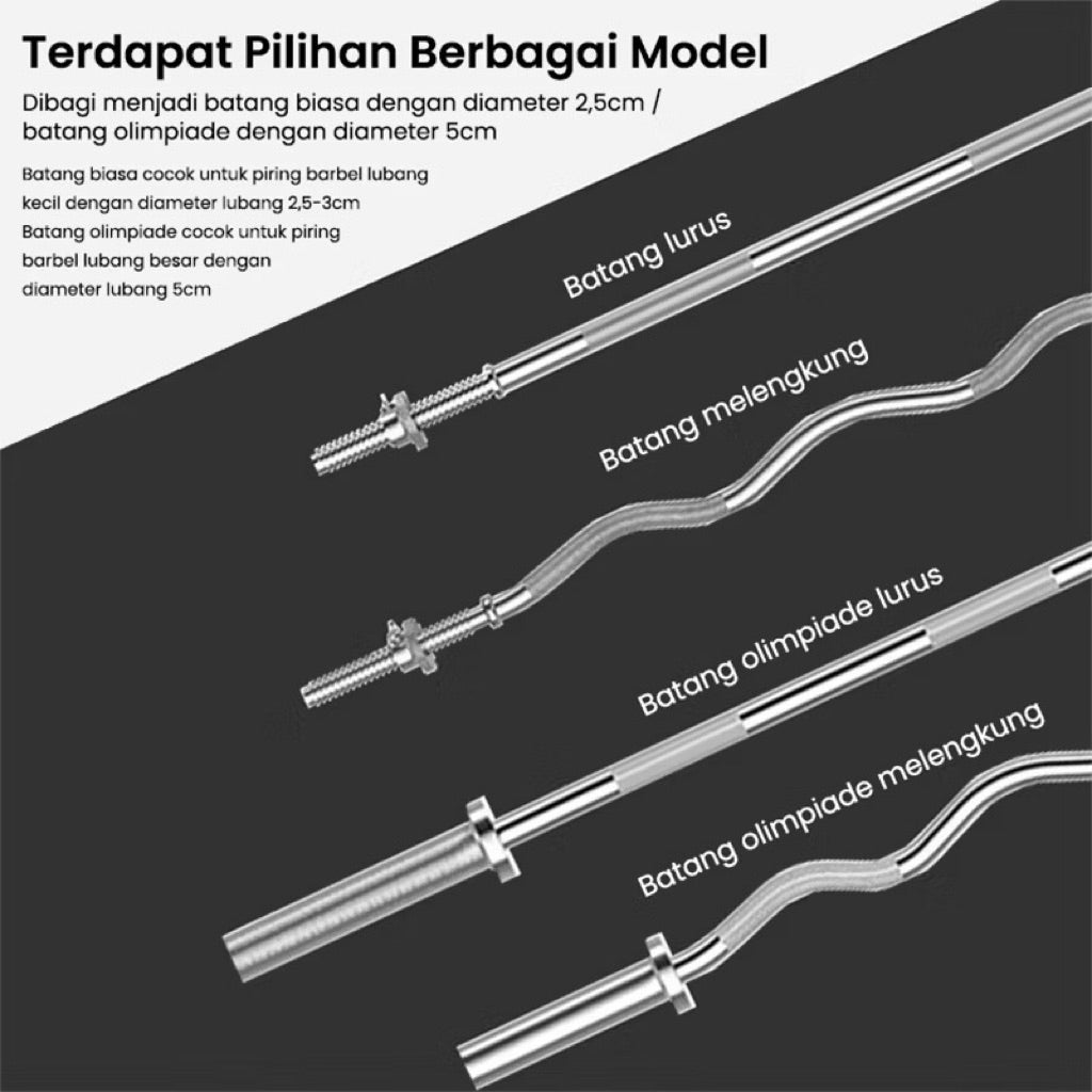 POTENCE Stick Barbel Rod 120cm 150cm Free Weight Plate Stopper Diameter Lubang 2.5cm 5cm Stick Barbel Olimpiade Batang Lurus Melengkung Barbel Stick Straight Bar Stik Barbell Dumbell Dumbbell
