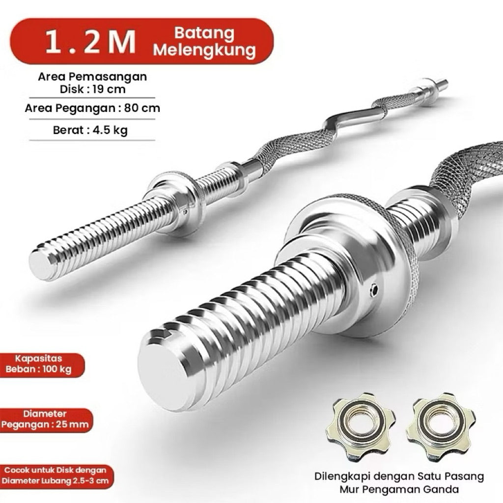 POTENCE Stick Barbel Rod 120cm 150cm Free Weight Plate Stopper Diameter Lubang 2.5cm 5cm Stick Barbel Olimpiade Batang Lurus Melengkung Barbel Stick Straight Bar Stik Barbell Dumbell Dumbbell