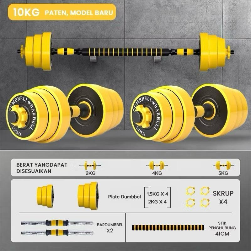 KHUSUS GOJEK Dumbell Barbel Set 10kg 15kg 20kg 30 kg Dumbbell Barbell Dumbel Barbel Set Besi Rubber 2 in 1 Alat Gym Fitness Olahraga Tiang Angkat Beban