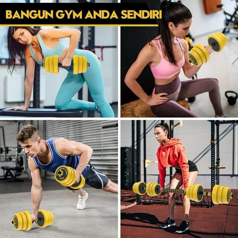 KHUSUS GOJEK Dumbell Barbel Set 10kg 15kg 20kg 30 kg Dumbbell Barbell Dumbel Barbel Set Besi Rubber 2 in 1 Alat Gym Fitness Olahraga Tiang Angkat Beban