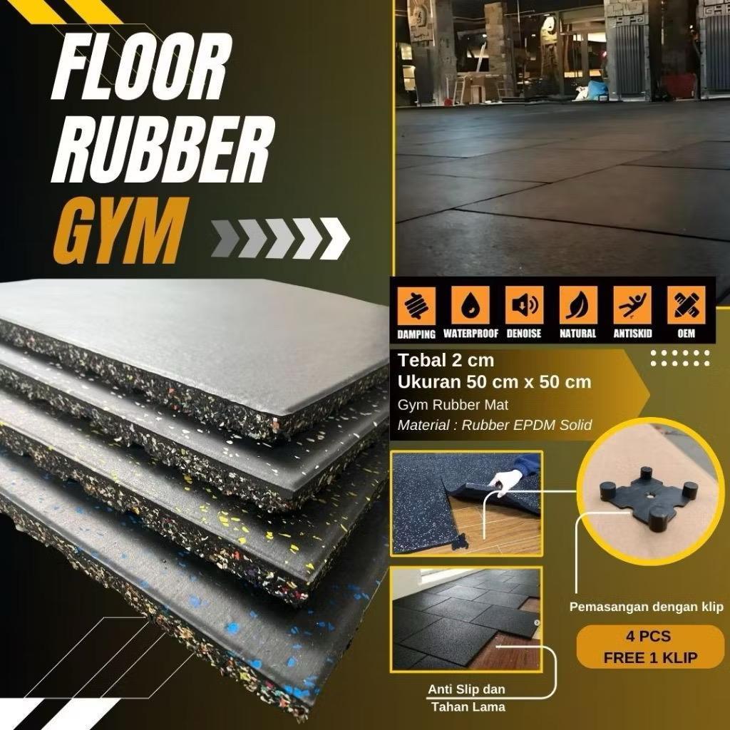 POTENCE Gym Rubber Floor Mat / Matras Gym Olahraga Empuk Waterproof Bahan Rubber Evamat / Karpet Lantai Karet Tempat Fitness - ukuran 50cm x 50cm