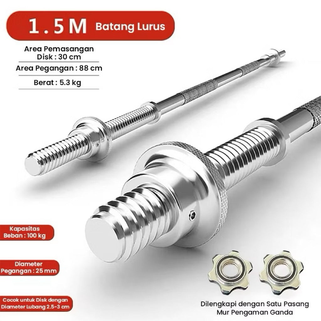 POTENCE Stick Barbel Rod 120cm 150cm Free Weight Plate Stopper Diameter Lubang 2.5cm 5cm Stick Barbel Olimpiade Batang Lurus Melengkung Barbel Stick Straight Bar Stik Barbell Dumbell Dumbbell