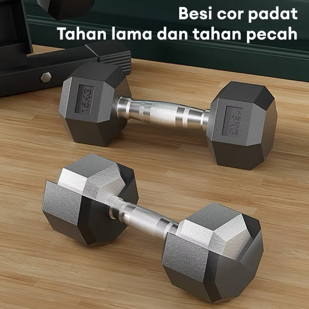 POTENCE DUMBELL HEXAGONAL 15KG DUMBEL DUMBBELL BARBEL HEXAGONAL 15 KG BARBEL BESI