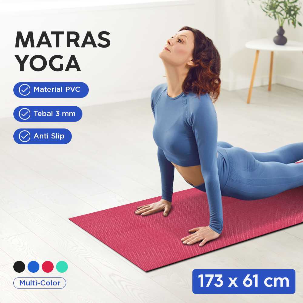 Matras Yoga Mat Pilates Anti Slip PVC 173x61cm - Q4