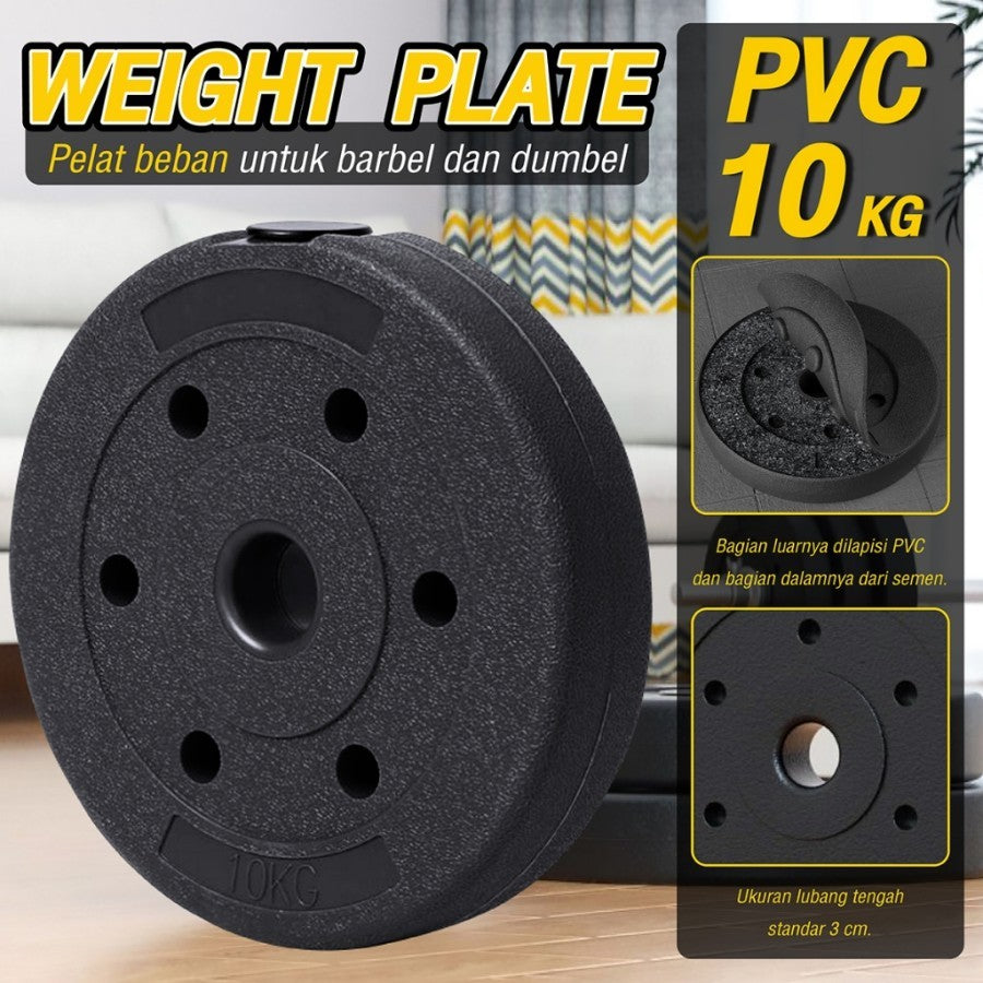 POTENCE PLATE DUMBELL10KG DUMBEL PLAT PVC BEBAN BARBEL BARBELLL DUMBBELL PLAT POTENCE