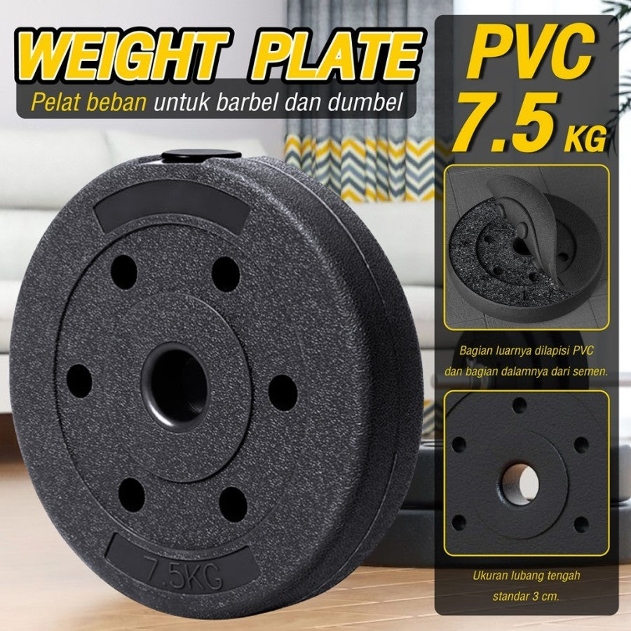 POTENCE PLATE DUMBELL 7.5KG DUMBEL PLAT PVC BEBAN BARBEL BARBELLL DUMBBELL 7.5 KG PLAT POTENCE