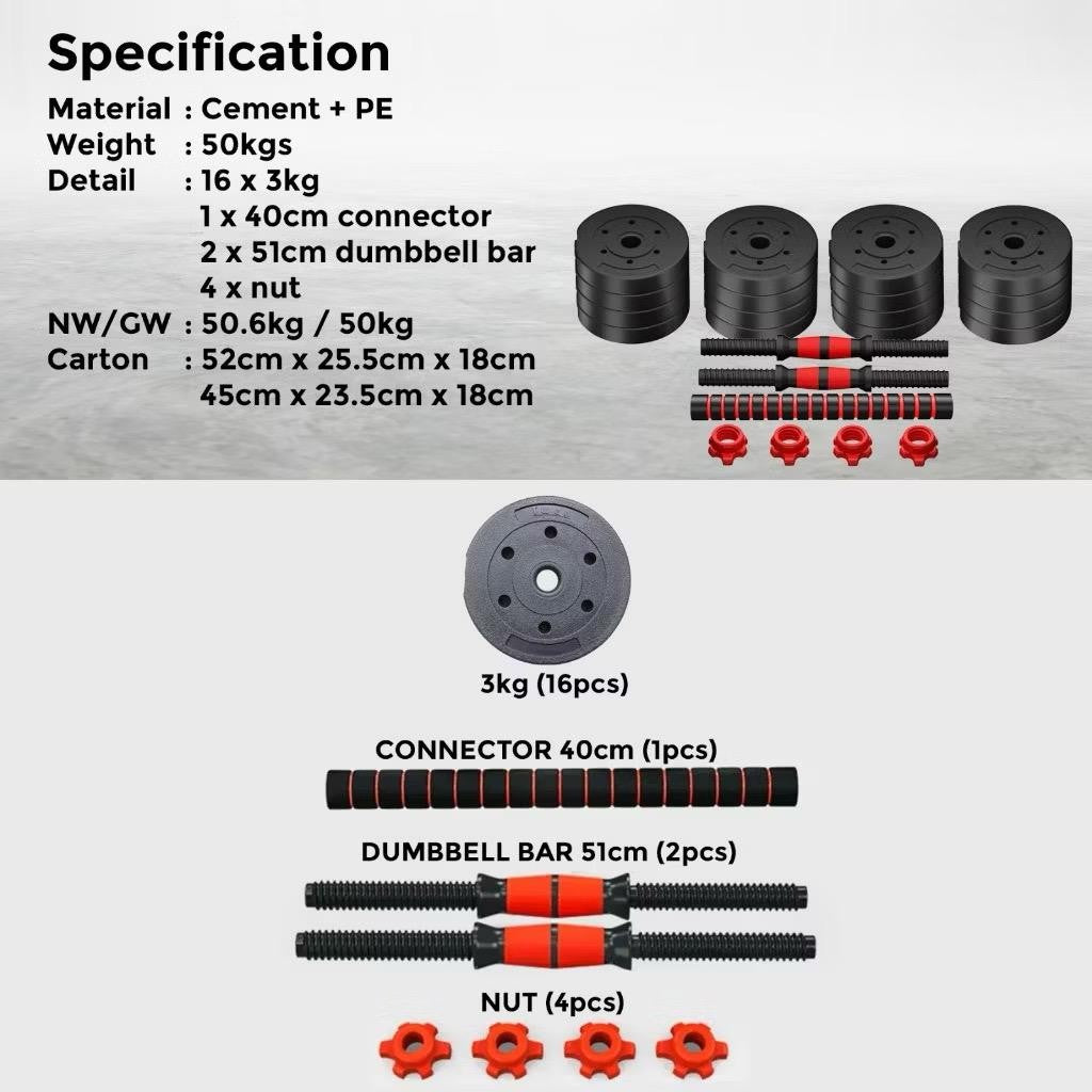 KHUSUS GOJEK POTENCE DUMBELL SET 15KG 20KG 30KG 50KG PERALATAN FITNESS DUMBBELL SET BARBEL SET PLASTIK ALAT OLAHRAGA ANGKAT BEBAN