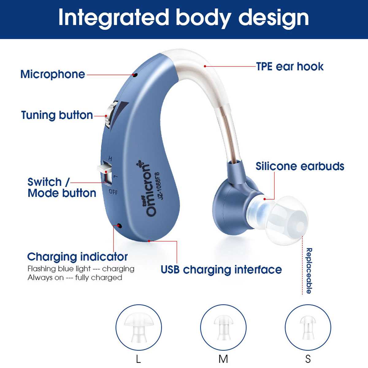 TaffOmicron Alat Bantu Dengar Hearing Aid Adjustable Rechargeable - JZ-1088F8