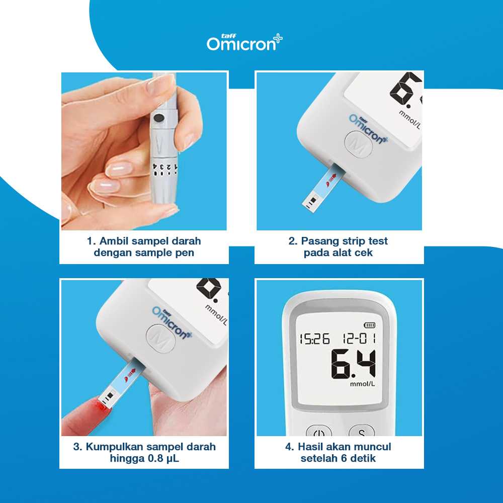 TaffOmicron Alat Cek Gula Darah Glucometer Kit 50 Test Strip - T30