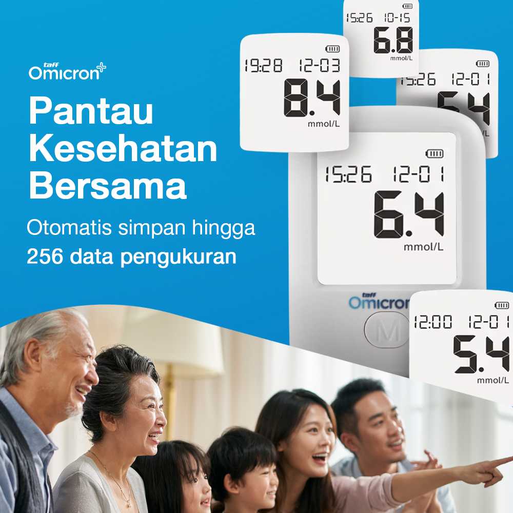 TaffOmicron Alat Cek Gula Darah Glucometer Kit 50 Test Strip - T30