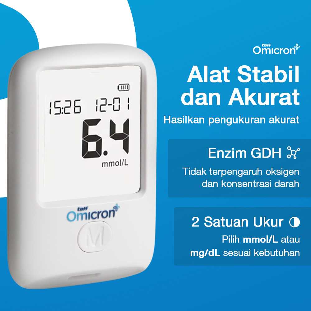 TaffOmicron Alat Cek Gula Darah Glucometer Kit 50 Test Strip - T30