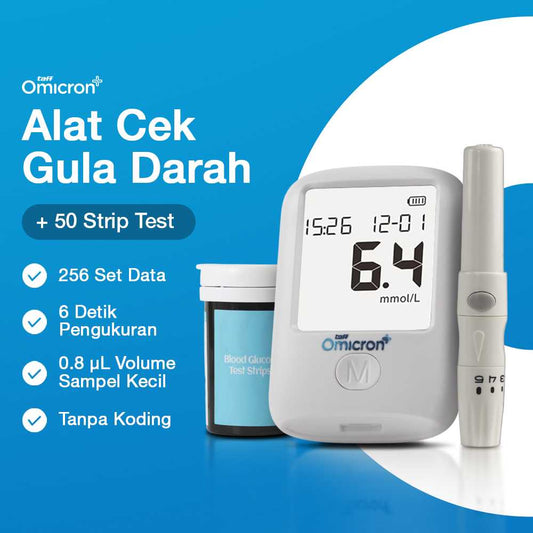 TaffOmicron Alat Cek Gula Darah Glucometer Kit 50 Test Strip - T30