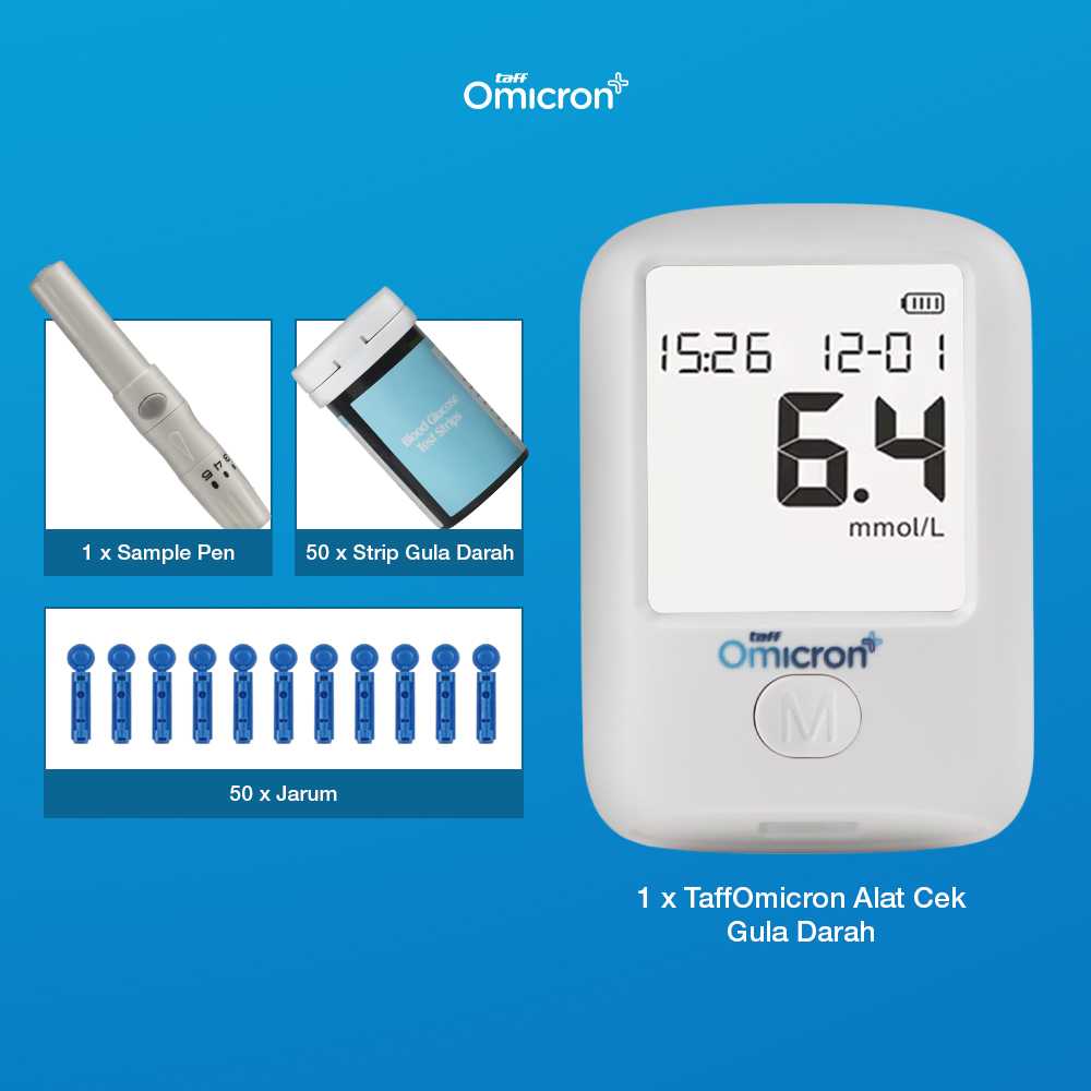 TaffOmicron Alat Cek Gula Darah Glucometer Kit 50 Test Strip - T30