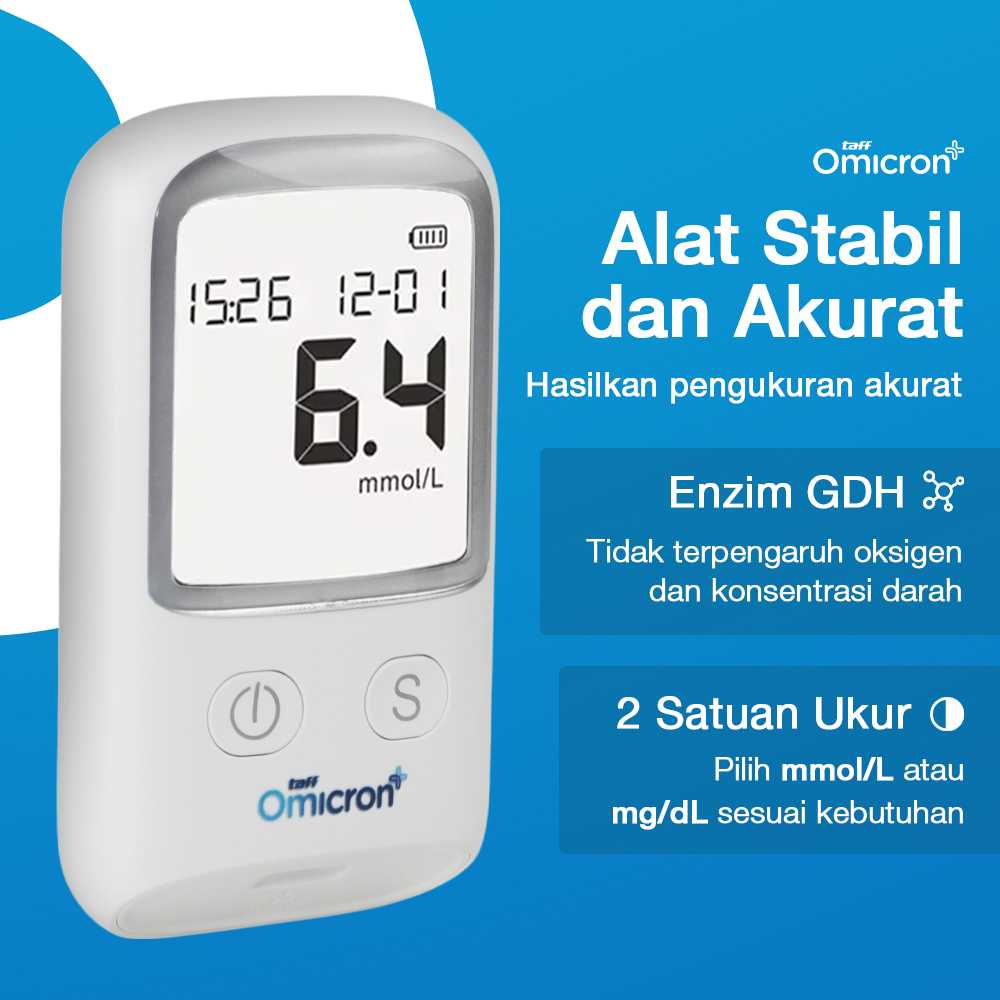 TaffOmicron Alat Cek Gula Darah Glucometer Kit 50 Test Strips - BGM-T1