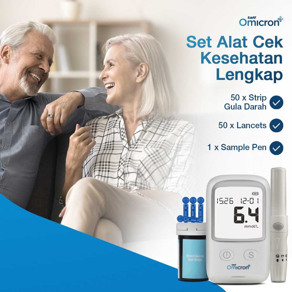 TaffOmicron Alat Cek Gula Darah Glucometer Kit 50 Test Strips - BGM-T1