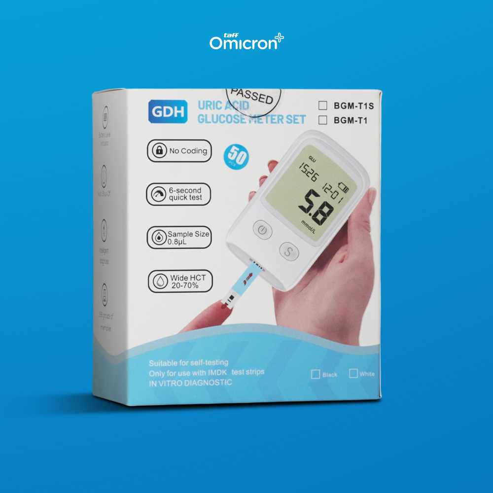 TaffOmicron Alat Cek Gula Darah Glucometer Kit 50 Test Strips - BGM-T1