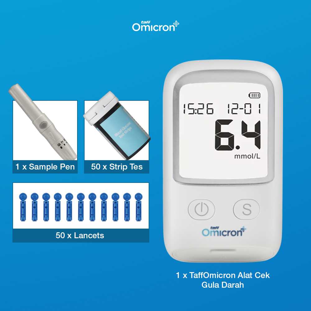 TaffOmicron Alat Cek Gula Darah Glucometer Kit 50 Test Strips - BGM-T1