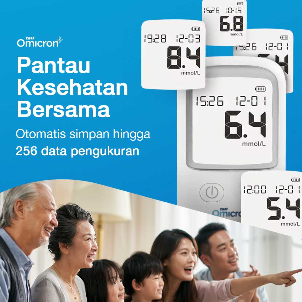 TaffOmicron Alat Cek Gula Darah Glucometer Kit 50 Test Strips - BGM-T1