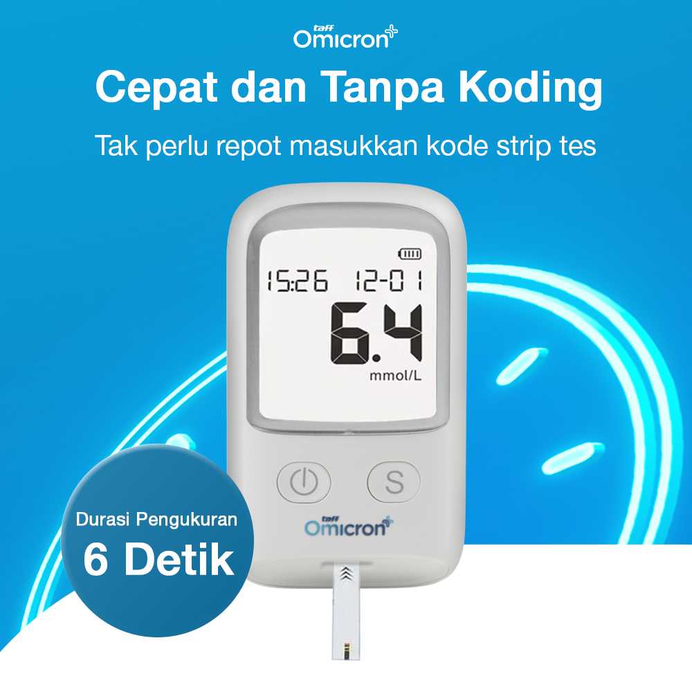 TaffOmicron Alat Cek Gula Darah Glucometer Kit 50 Test Strips - BGM-T1