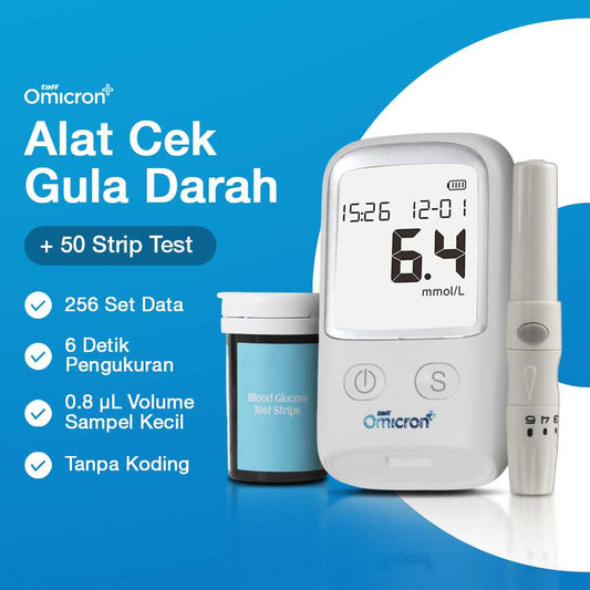 TaffOmicron Alat Cek Gula Darah Glucometer Kit 50 Test Strips - BGM-T1