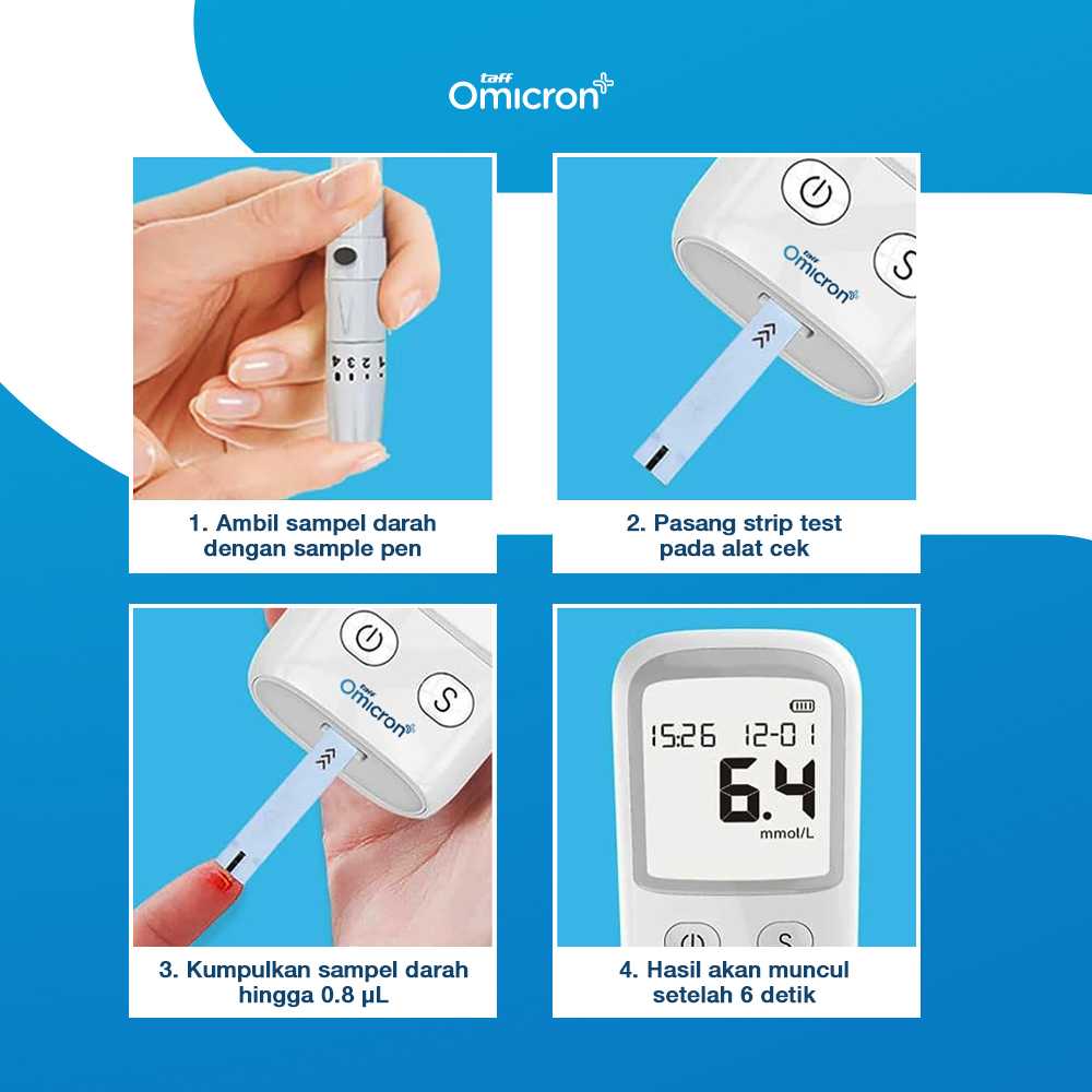 TaffOmicron Alat Cek Gula Darah Glucometer Kit 50 Test Strips - BGM-T1