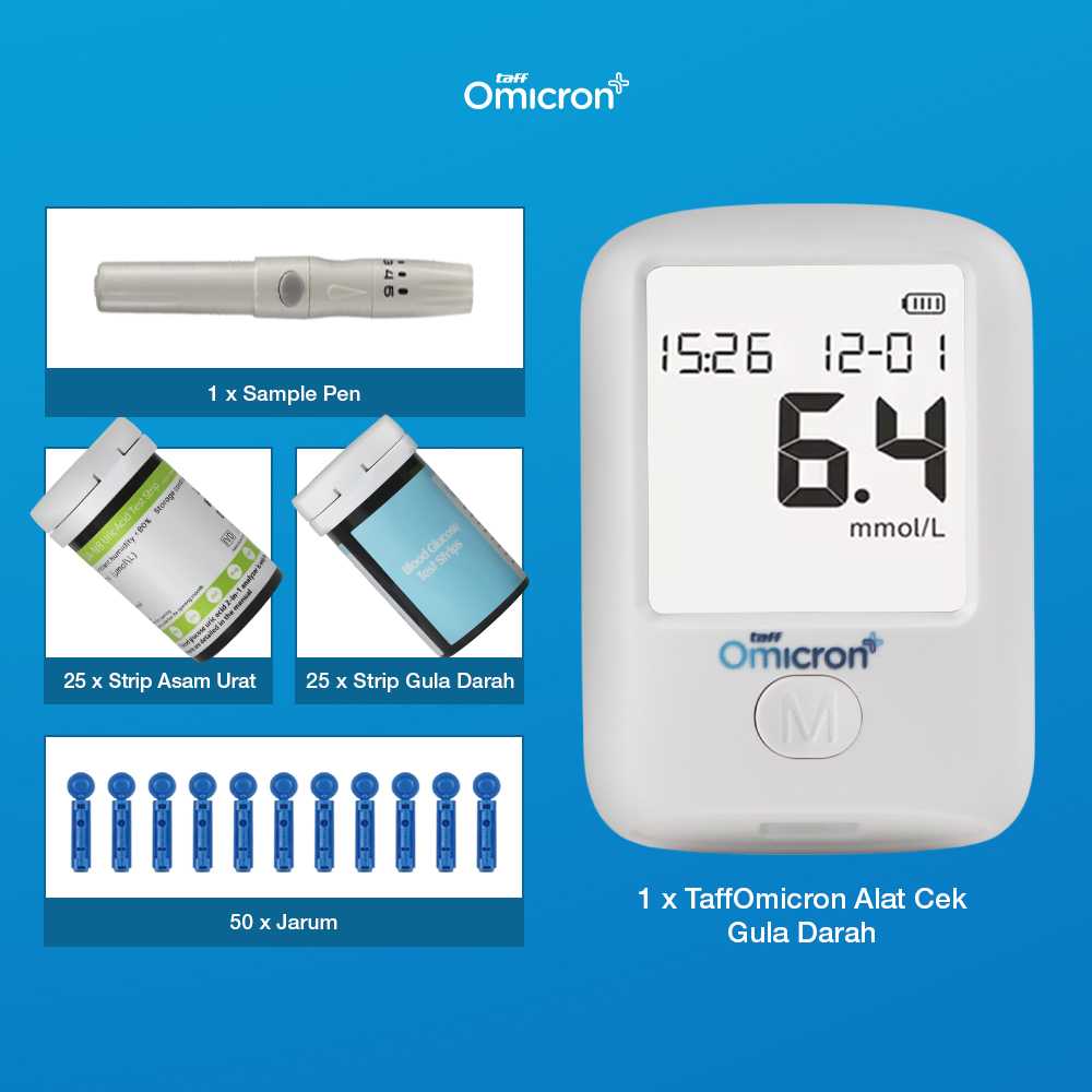 TaffOmicron Cek Gula Darah Asam Urat 2in1 Glucometer Kit 25 Test Strip - T3