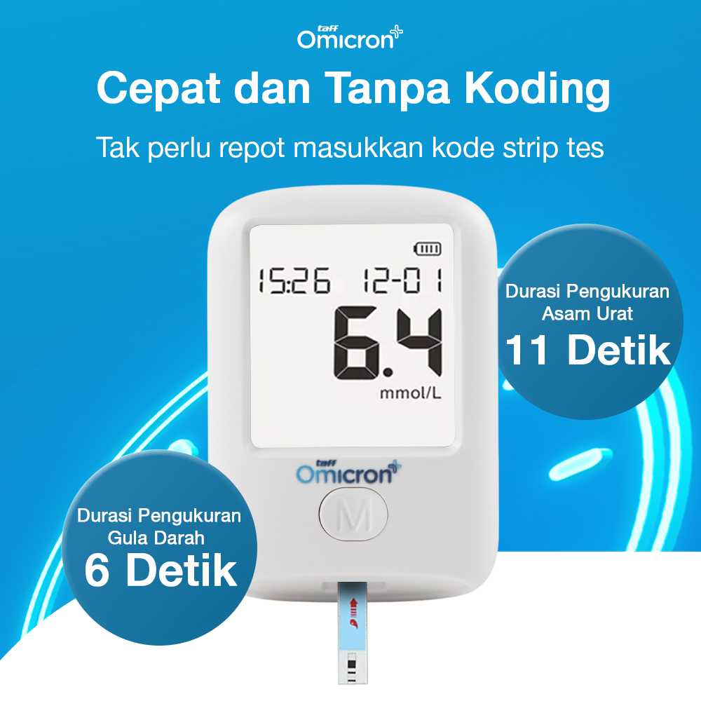 TaffOmicron Cek Gula Darah Asam Urat 2in1 Glucometer Kit 25 Test Strip - T3