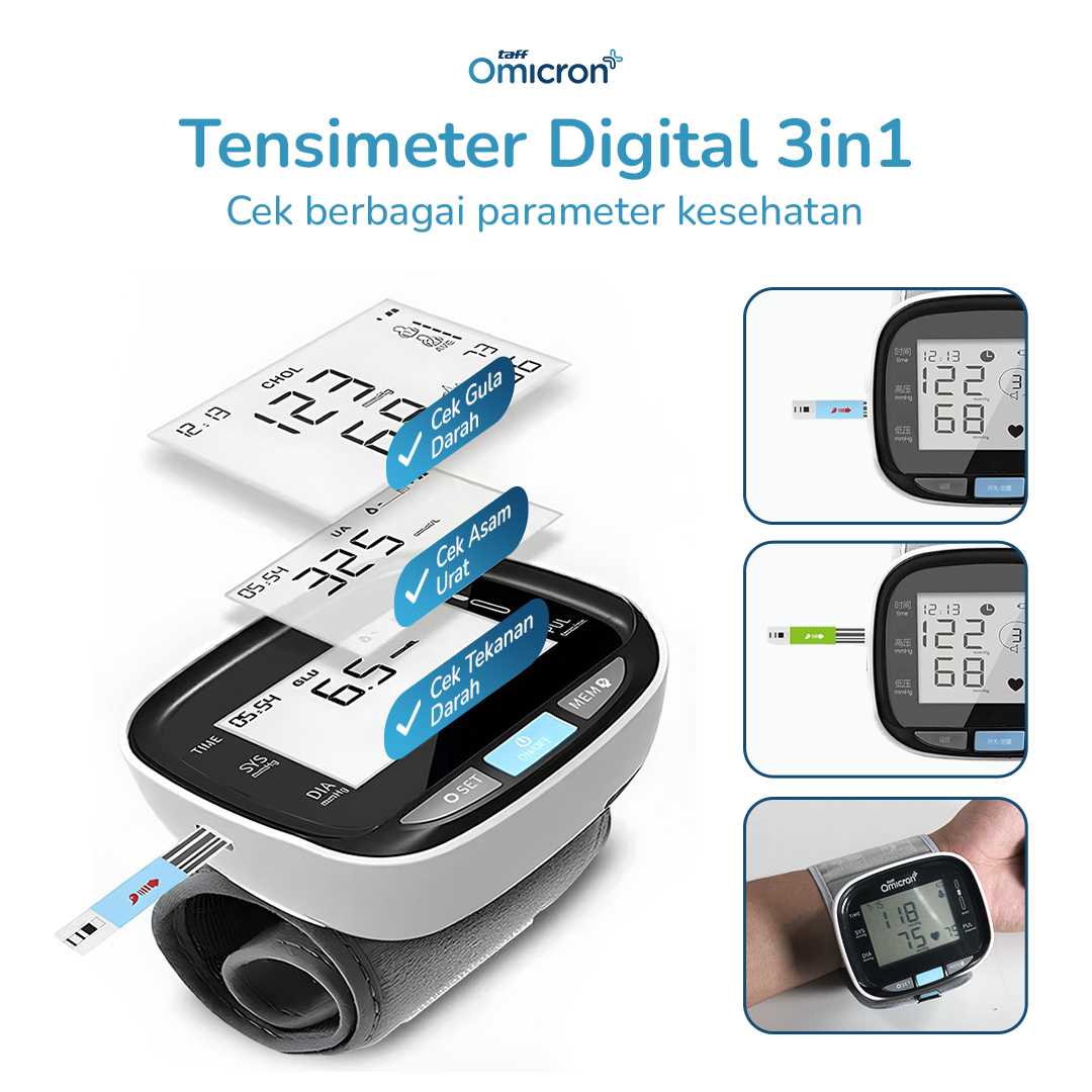 TaffOmicron Tensimeter Digital Ukur Tekanan Darah Gula Darah English - GUP-W5