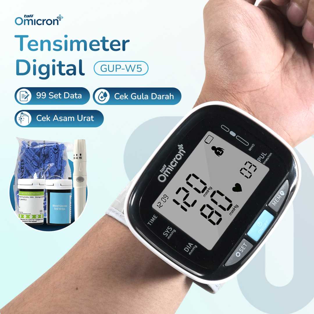 TaffOmicron Tensimeter Digital Ukur Tekanan Darah Gula Darah English - GUP-W5