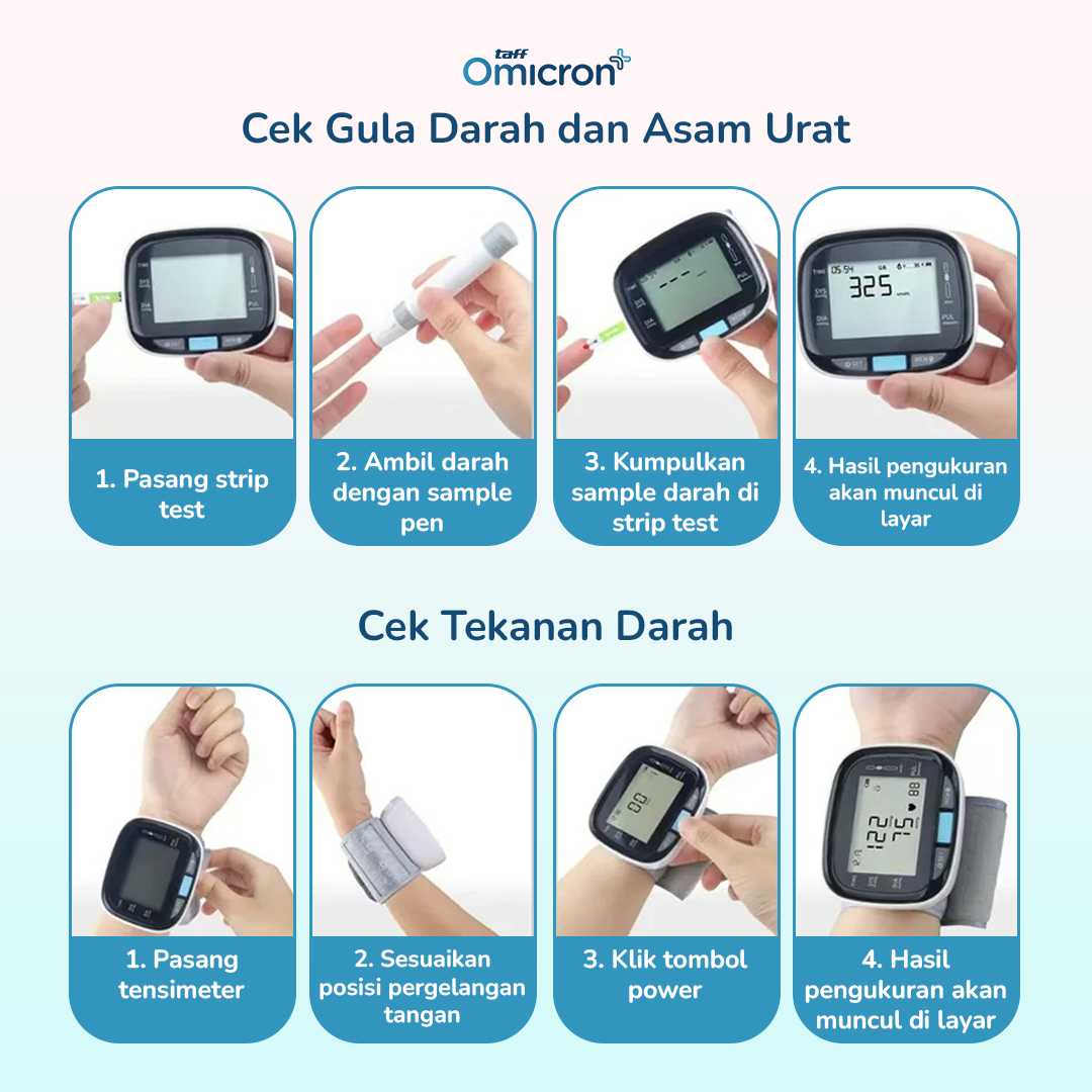 TaffOmicron Tensimeter Digital Ukur Tekanan Darah Gula Darah English - GUP-W5