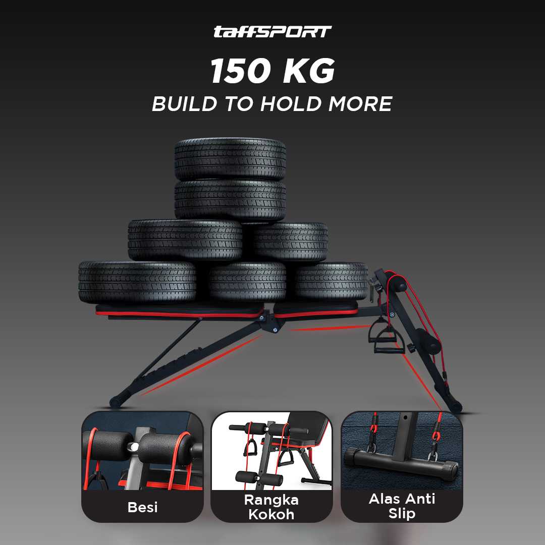 TaffSPORT Alat Fitness Gym Abdominal Perut Bench Press Foldable - AD-23