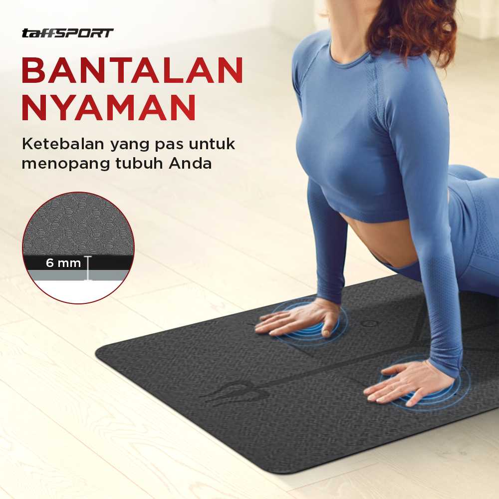 TaffSPORT Matras Yoga Mat 6mm Karpet Workout Anti Slip TPE 183x61cm - PROlite 60