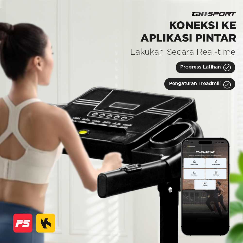 TaffSPORT Treadmill Elektrik Alat Fitness Gym Walking Pad Smart App - Q6