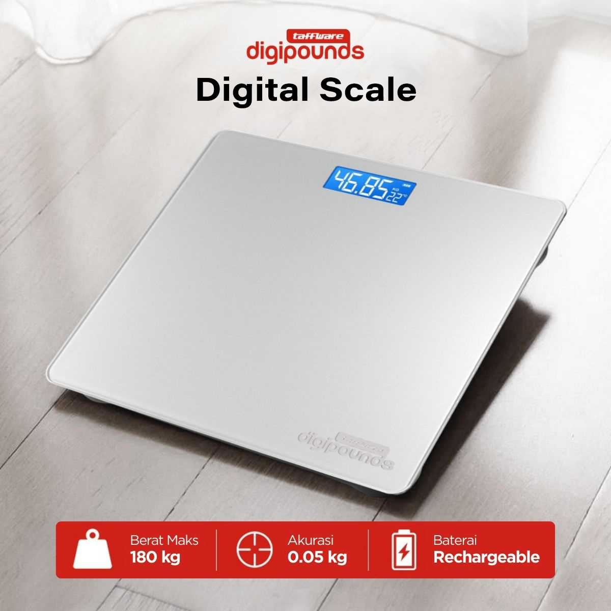 Taffware Digipounds Timbangan Badan Digital Scale 180kg Rechargeable - CB511