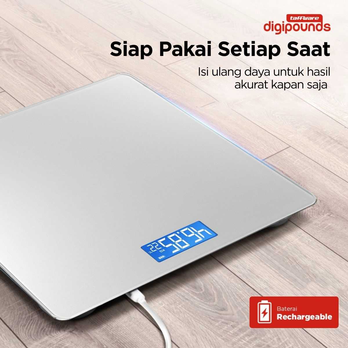 Taffware Digipounds Timbangan Badan Digital Scale 180kg Rechargeable - CB511