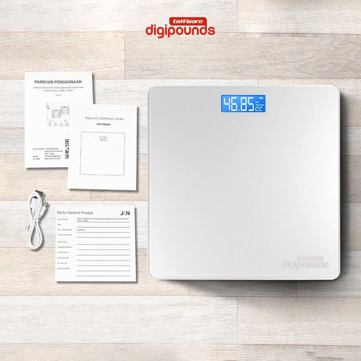 Taffware Digipounds Timbangan Badan Digital Scale 180kg Rechargeable - CB511