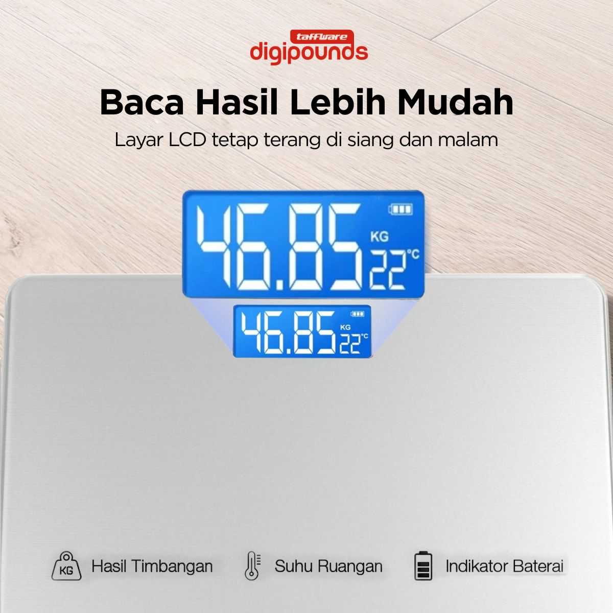 Taffware Digipounds Timbangan Badan Digital Scale Tempered Glass 180kg - CB511