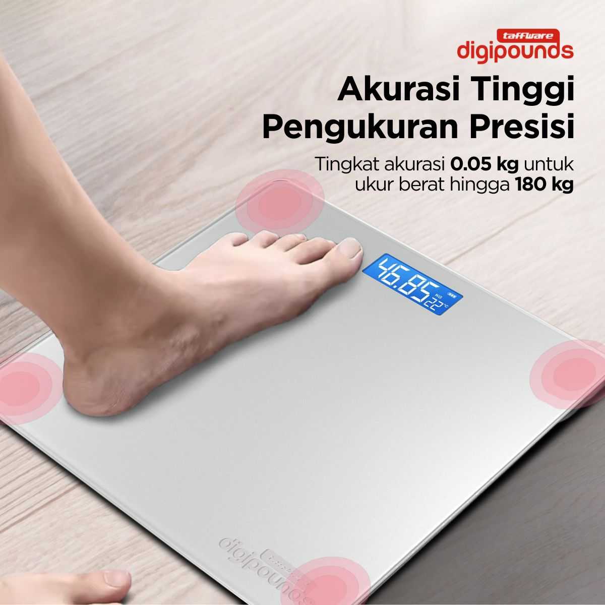 Taffware Digipounds Timbangan Badan Digital Scale Tempered Glass 180kg - CB511