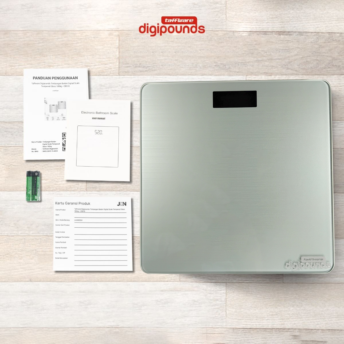 Taffware Digipounds Timbangan Badan Digital Scale Tempered Glass 180kg - CB511