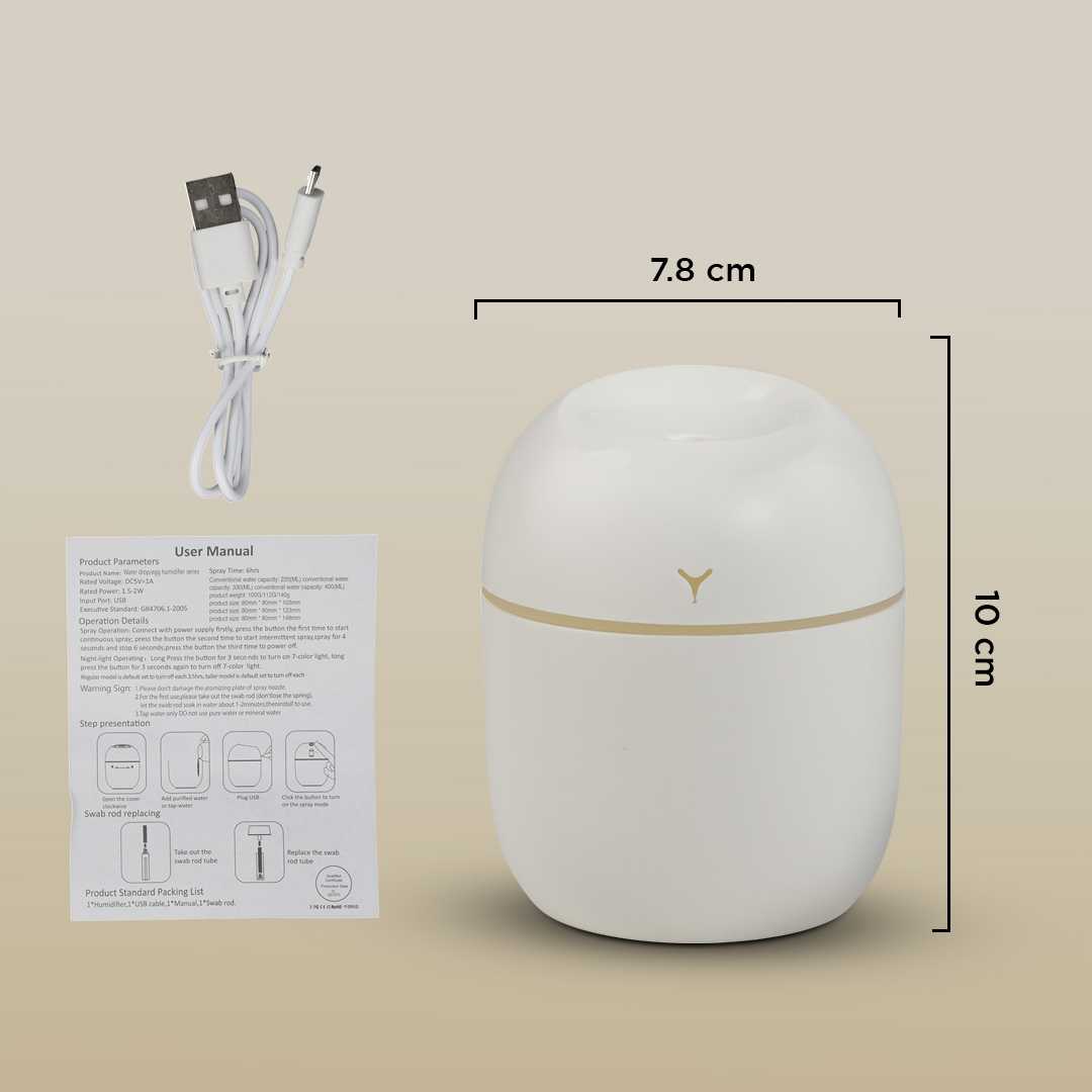 Vikatorry Air Humidifier Mini Car Home Ultrasonic Night Light 220ml - V25
